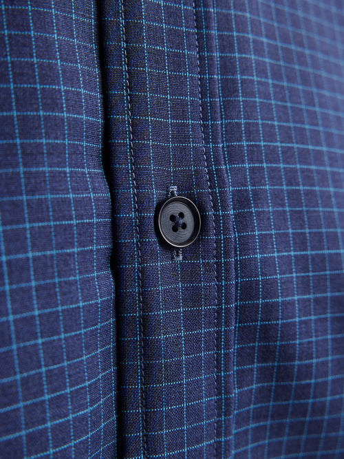navy corozo button on Wolk merino wool shirt