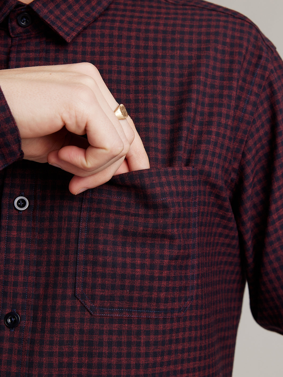 merino flanel shirt in red navy gingham with chest pocket for man