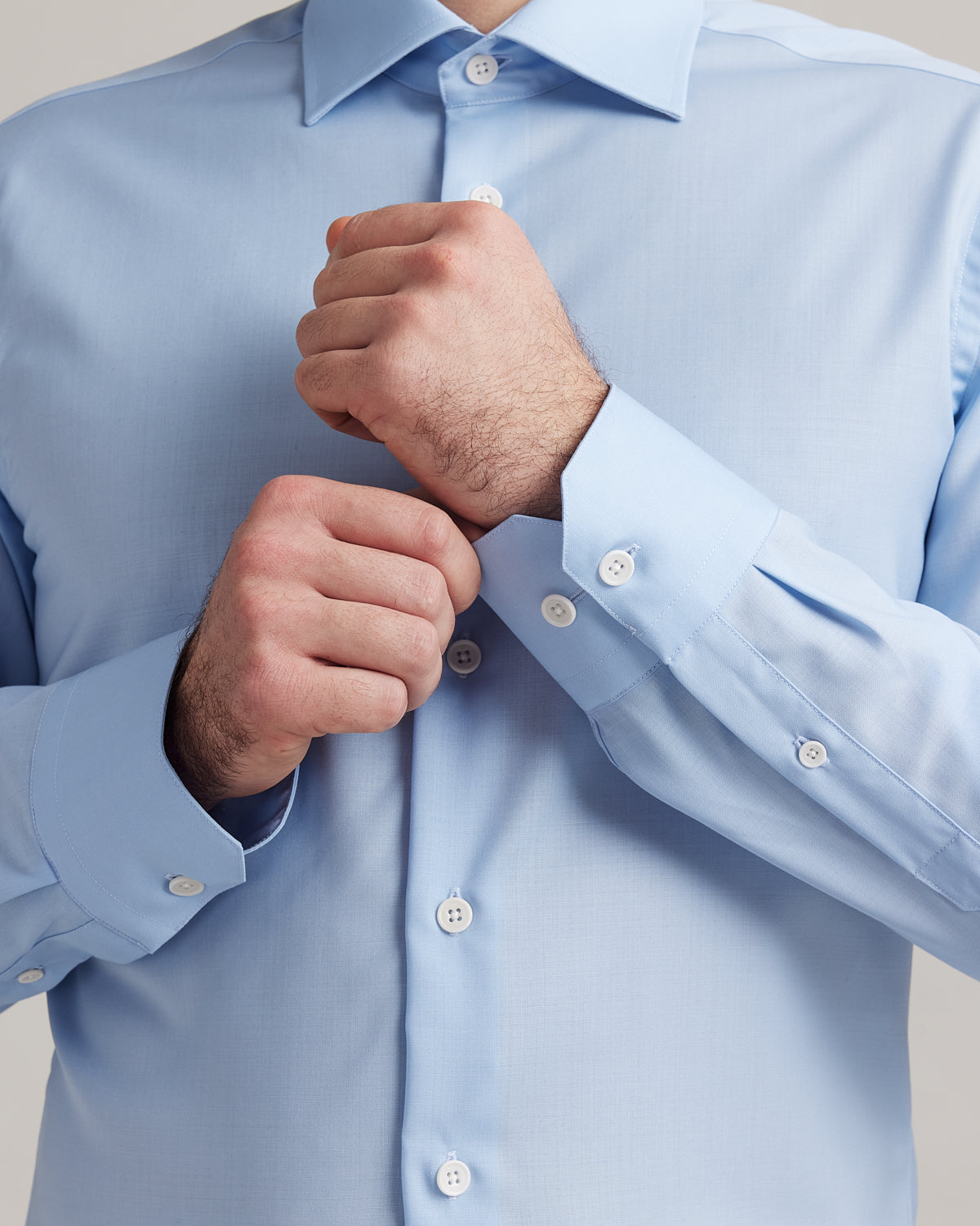 cuffs on light blue merino wool shirt