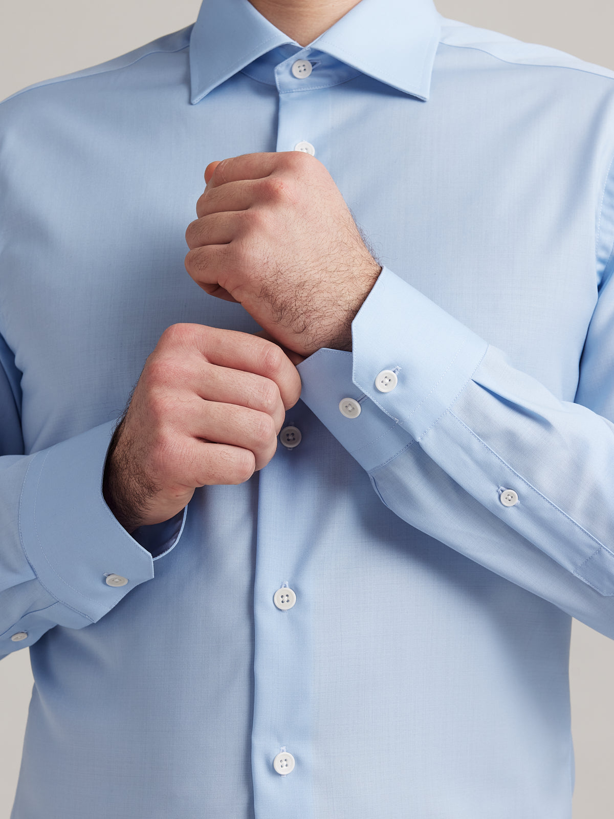 cuffs on light blue merino wool shirt