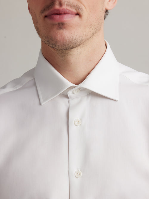 english spread collar on formal white merino shirt