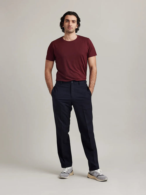 Front view of Wolk's merino wool T-shirt for men in burgundy, designed for style and breathability.