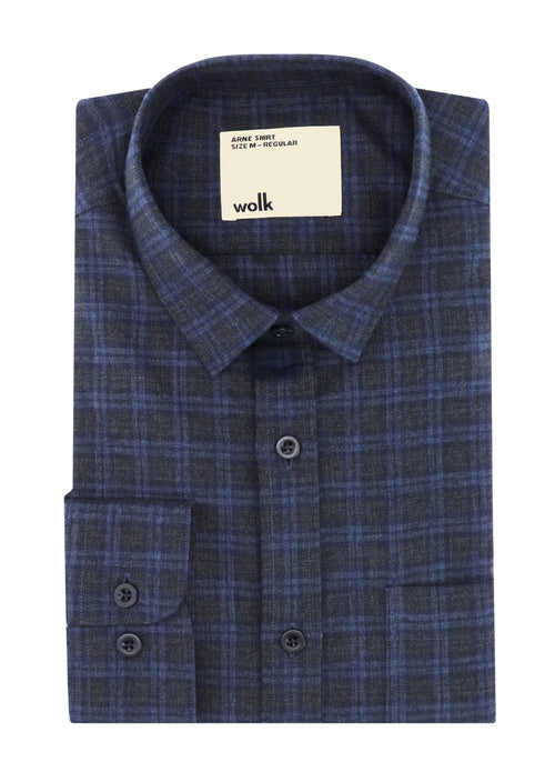 Merino flanel shirt in navy green check pattern
