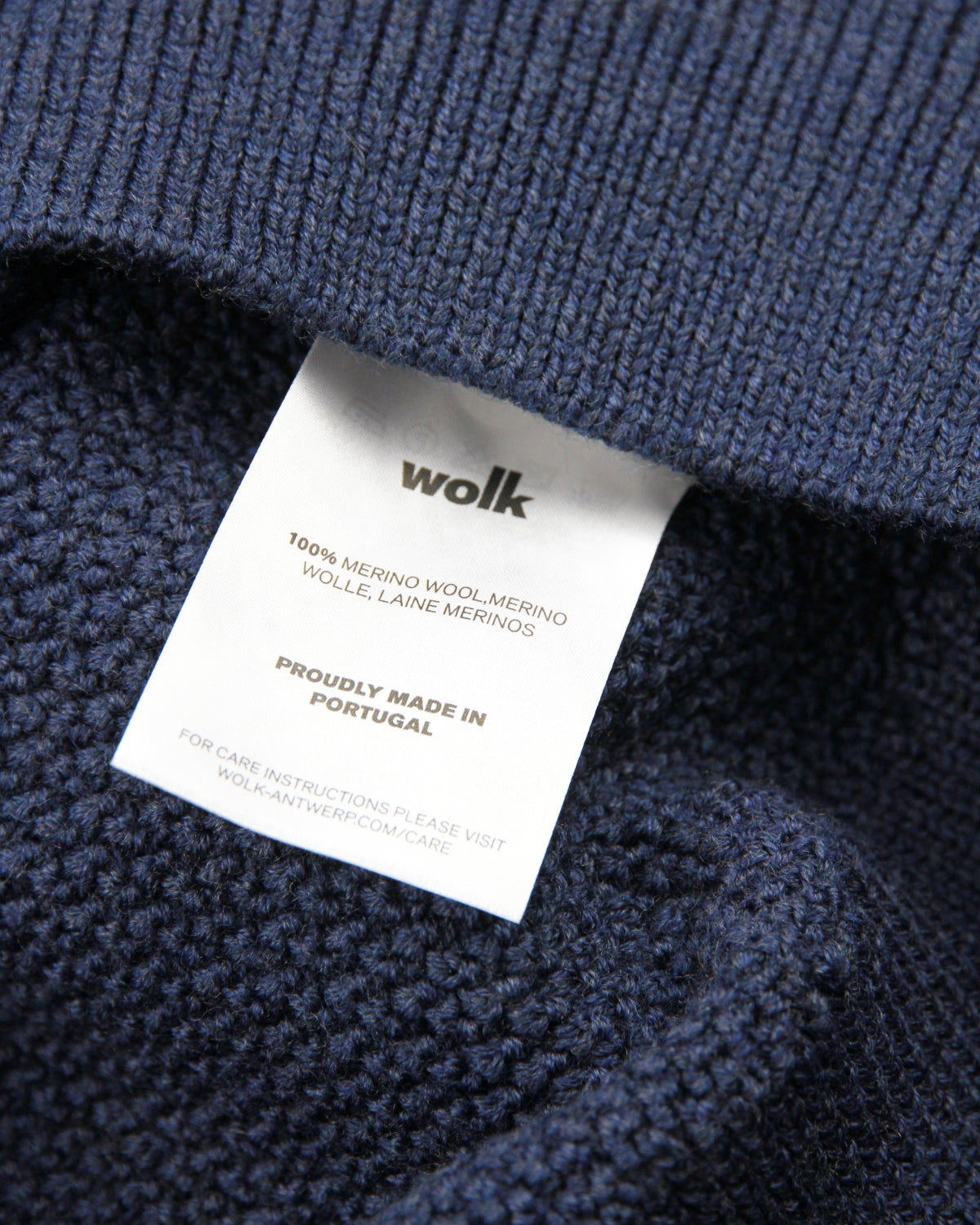 100% merino wool made in Portugal Wolk Antwerp blue sweater knitwear