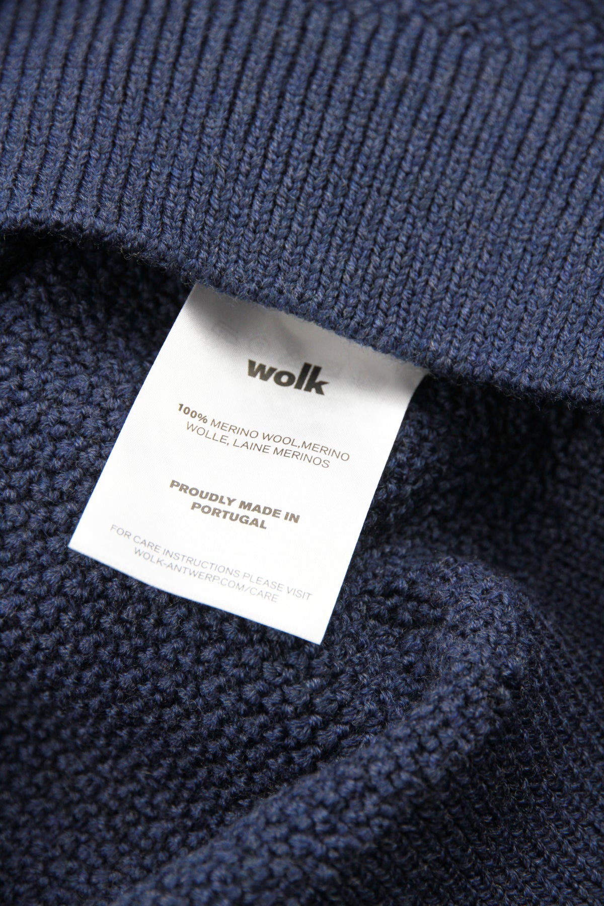 100% merino wool made in Portugal Wolk Antwerp blue sweater knitwear