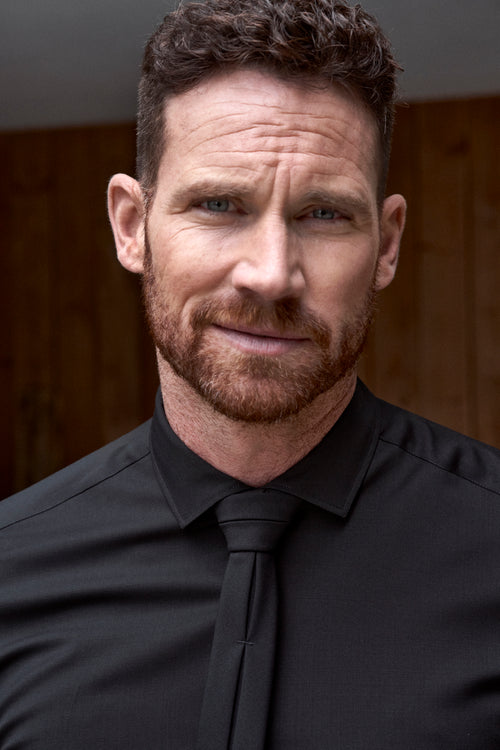 Formal black merino wool shirt
