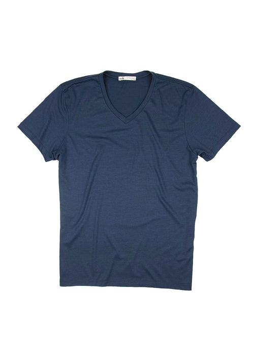 Wolk-Climaforce Merino wol T-shirt for men in Navy blue V-neck with short sleeves