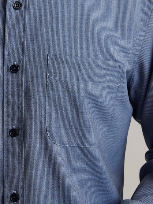 wolk merino shirt navy blue pinstripe chest pocket