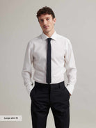 Oliver white formal merino shirt with english spread collar and black tie
