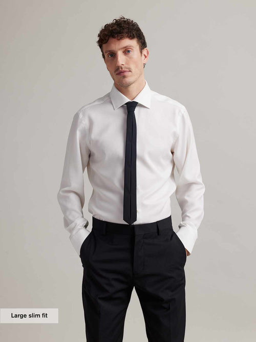 Oliver white formal merino shirt with english spread collar and black tie