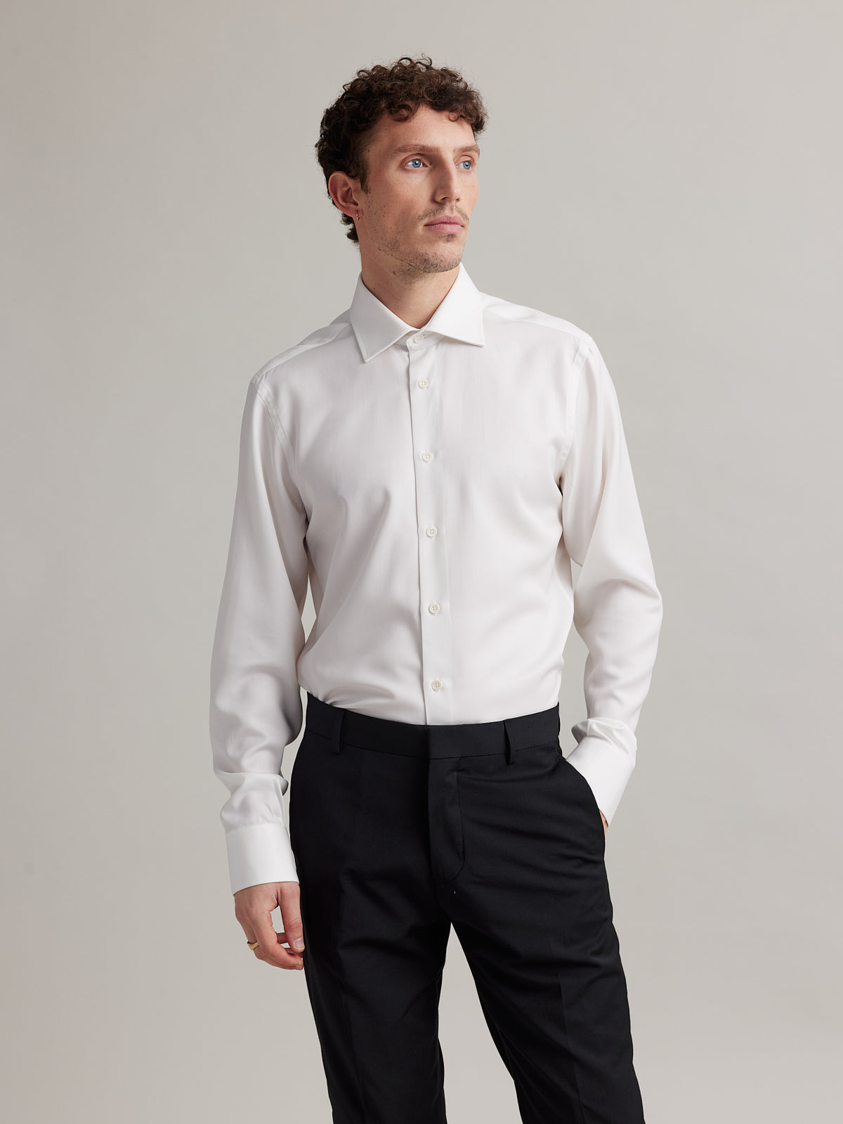 Oliver formal white merino shirt with english spread collar from Wolk with white buttons dress up