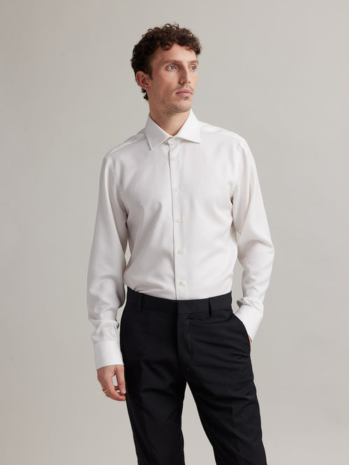 Oliver formal white merino shirt with english spread collar from Wolk with white buttons