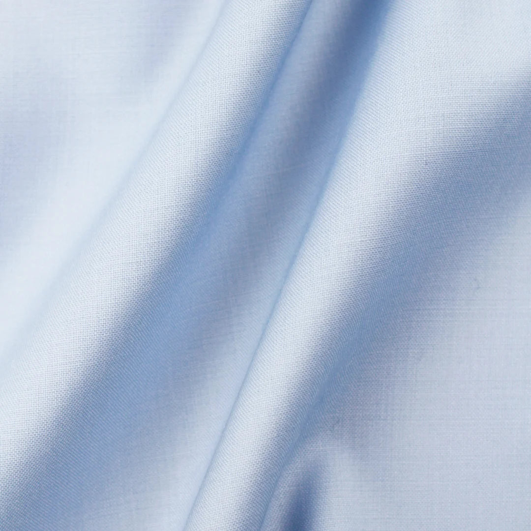 Close-up of light blue merino wool woven fabric