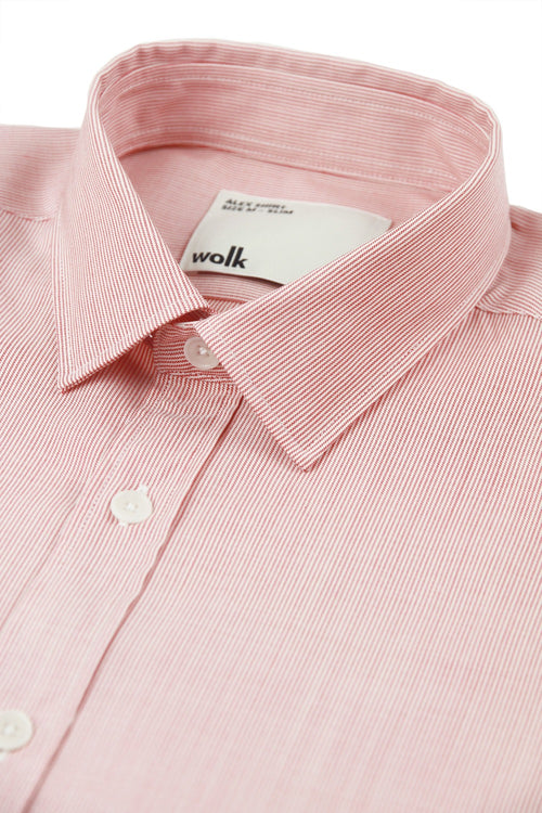Wolk shirt in 100% merino wool in red hairline stripe with classic collar