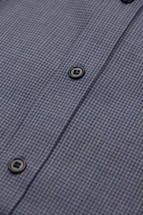 navy corrozo buttons on grey/navy merino fabric