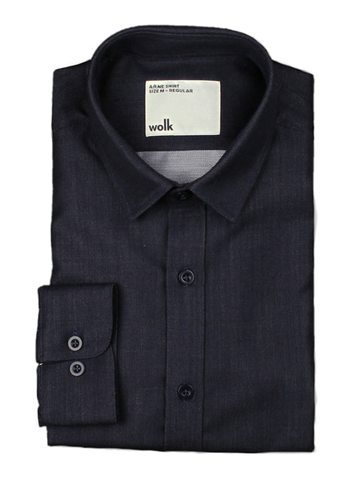 Denim merino shirt in dark navy color from Wolk