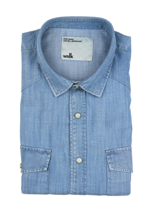 Wolk- folded Tencel denim shirt in washed indigo color
