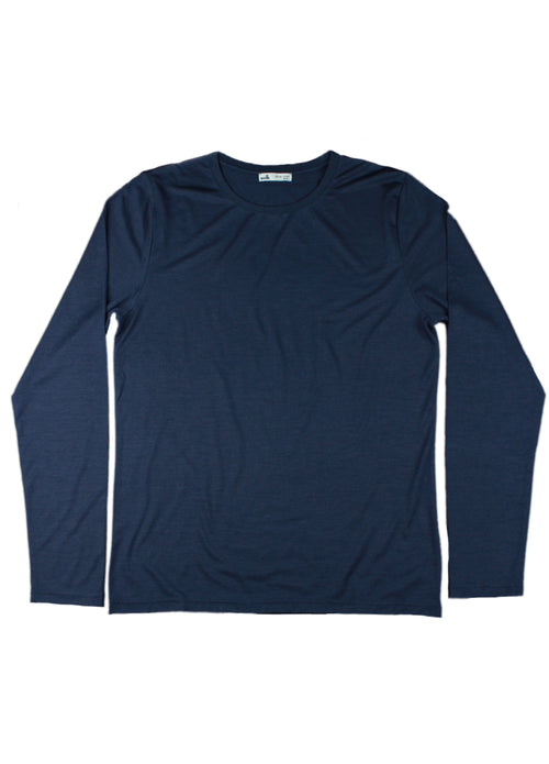 Long sleeve merino wool T-shirt in navy color
