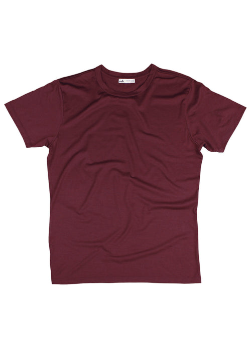 merino wool T-shirt in burgundy red made in Portugal