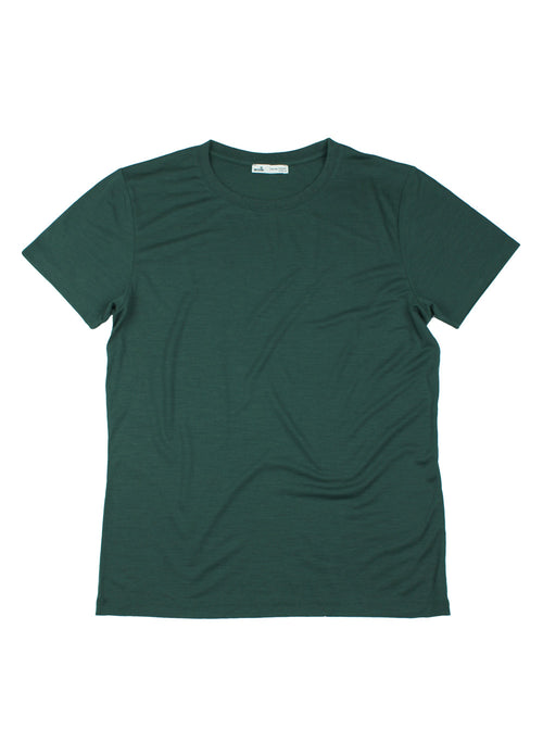 Merino wool T-shirt for men in dark green color with short sleeves and round neck from Wolk Antwerp made in Europe Portugal