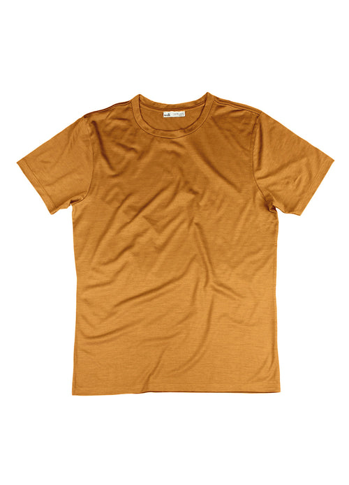 Merino wool T-shirt short sleeve in ochre yellow color