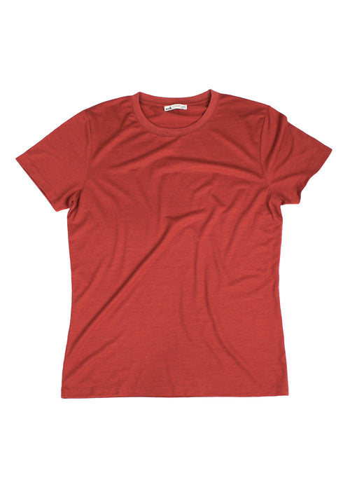 Rust red merino wool T-shirt from Wolk with short sleeves and round neck