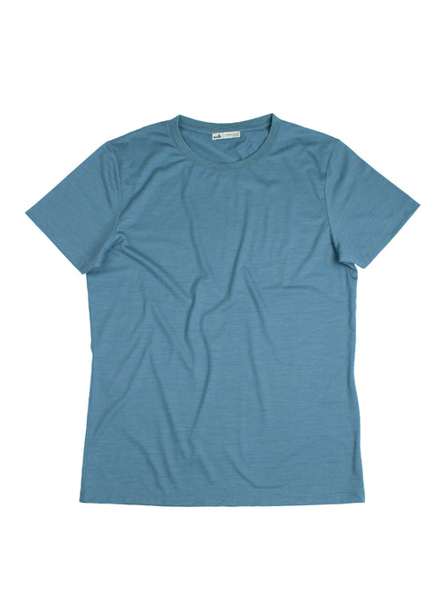 Merino wool T-shirt with short sleeves and round neck in stone blue color from Wolk