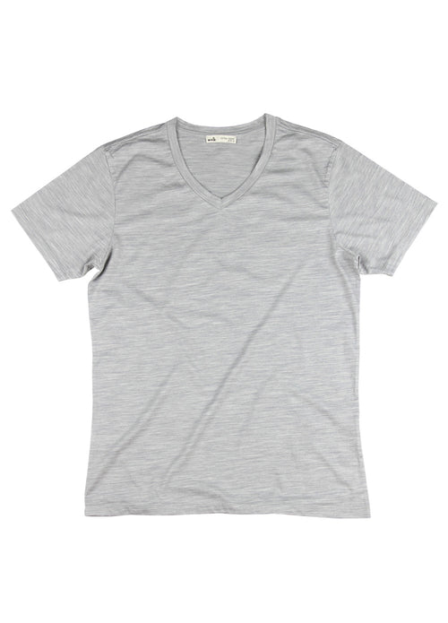 Grey t-shirt short sleeve in merino wool V-neck