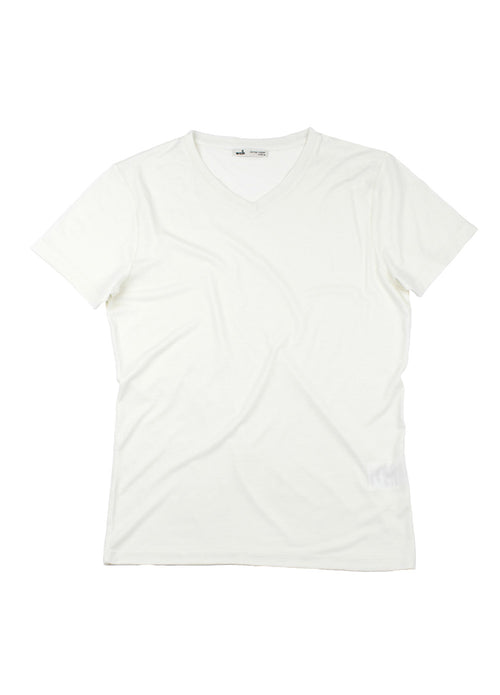 T-shirt à col en V en laine mérinos blanche de Wolk en poids 170 g/m².