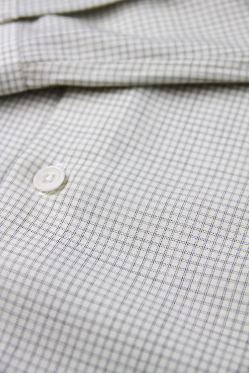Corrozo buttons on merino wol shirt in grey graph check